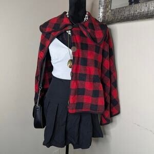 Red and black plaid shawl one size